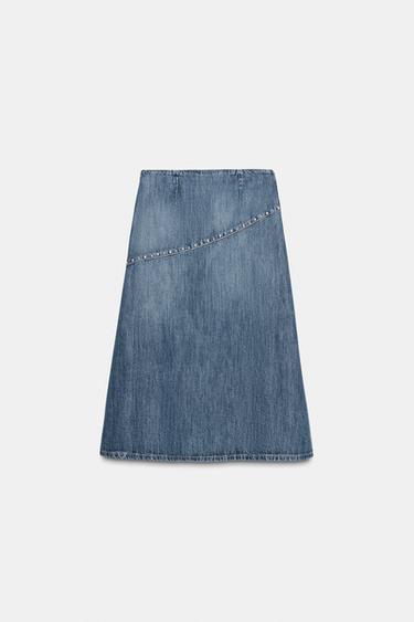 TRF STUDDED DENIM SKIRT - Blue by Zara - Image 6