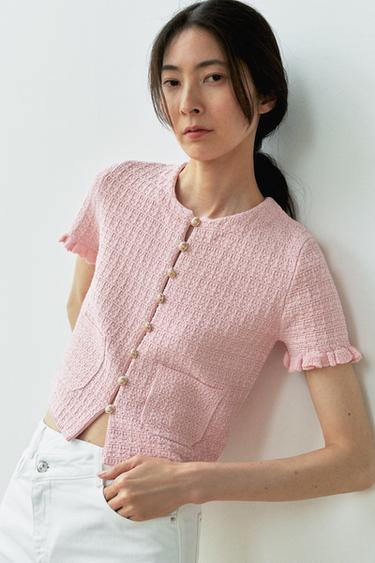 RUFFLED KNIT CARDIGAN - Pink by Zara