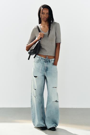 JEANS TRF BAGGY CINTURÓN ROTOS TIRO MEDIO - Azul claro de Zara