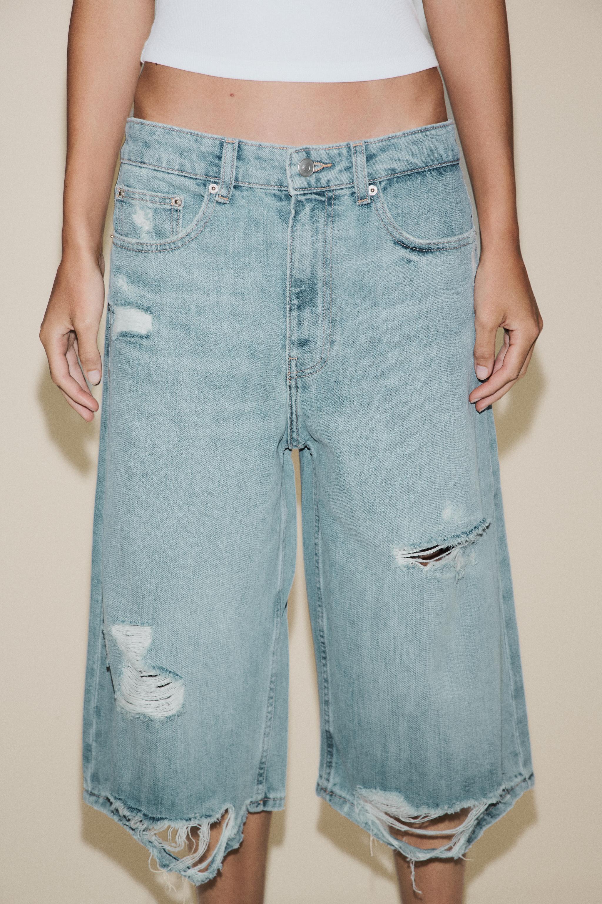 BERMUDA-SHORT EN JEAN TRF DÉCHIRURES TAILLE BASSE