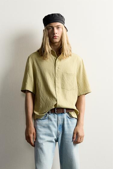 Zara STRIPED JACQUARD BOXY FIT SHIRT - Yellow