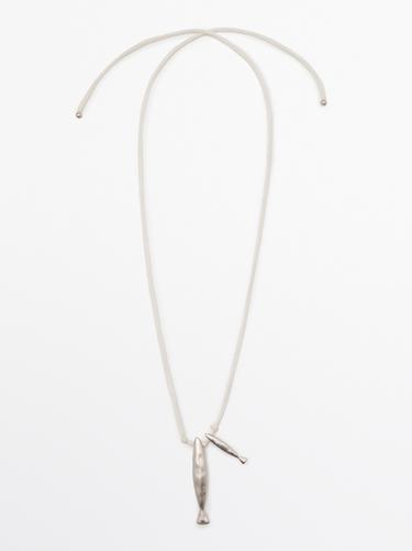Zara Silk cord necklace with fish - Silver