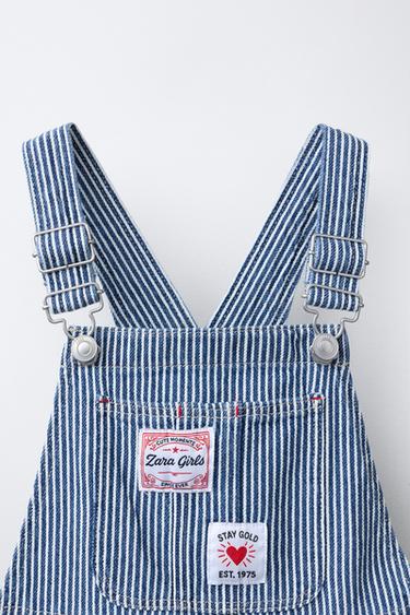 SALOPETTE EN JEAN LONGUE À RAYURES - Écru / Bleu de Zara - Image 3