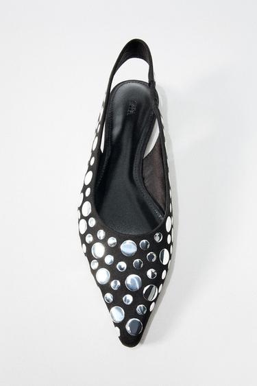 STUDDED SLINGBACK BALLET FLATS - Black by Zara