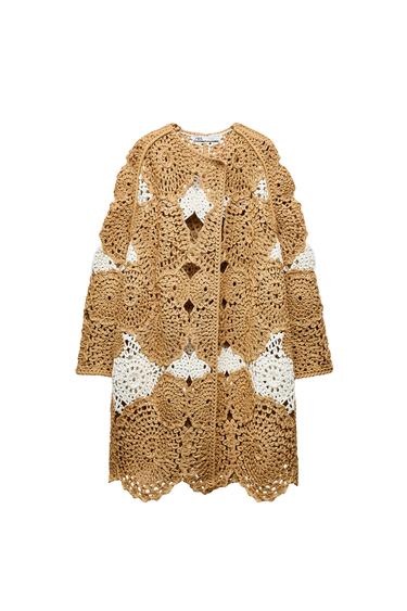 CROCHET KNIT DOUBLE-BREASTED COAT