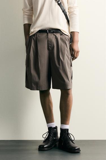 CALÇÕES BERMUDA CARGO RELAX FIT COM PREGAS - Castanho / Toupeira da Zara