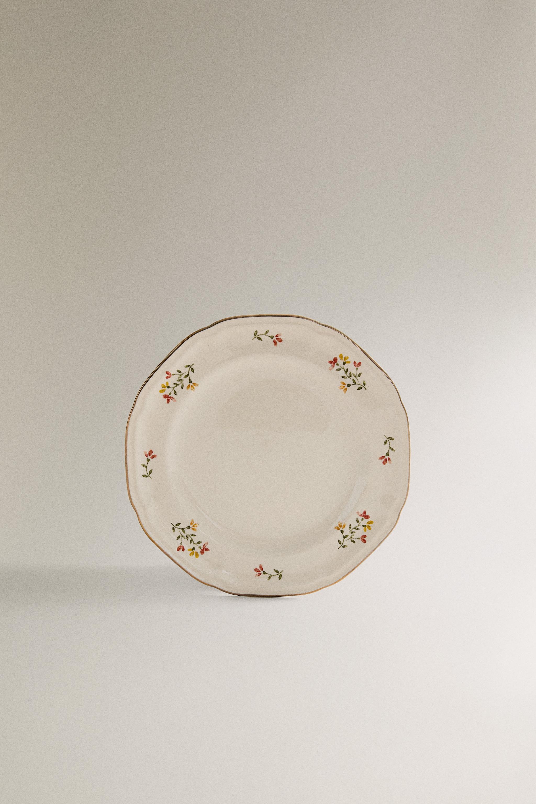 PORCELAIN SIDE PLATE WITH FLORAL PRINT — Cream