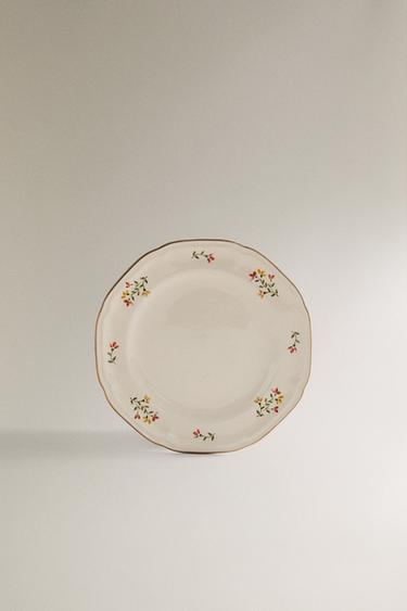 PORCELAIN SIDE PLATE WITH FLORAL PRINT - Cream by Zara - Image 0