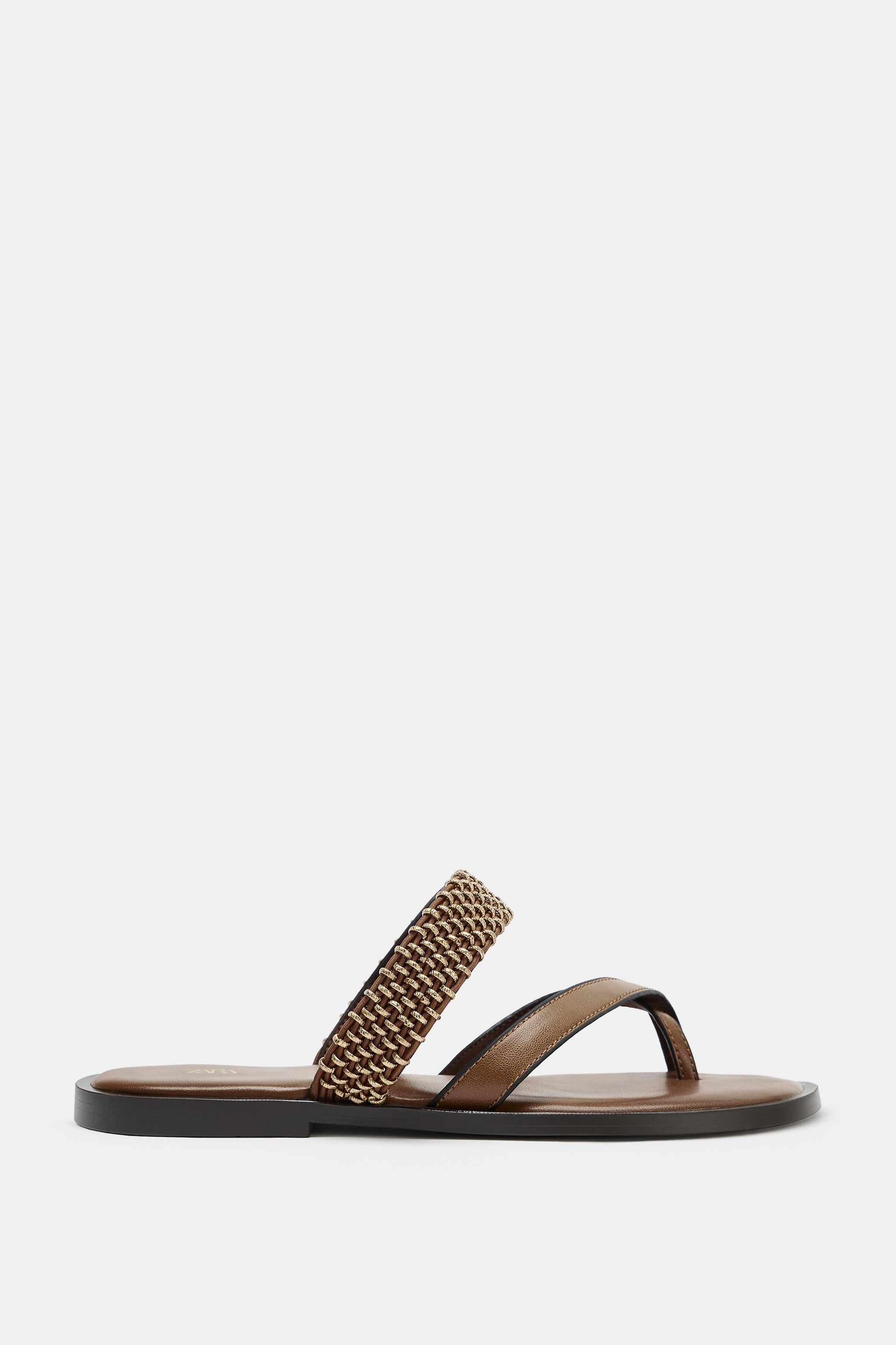 Женские сандалии Zara FLAT SANDALS WITH METALLIC DETAILS — фото 2
