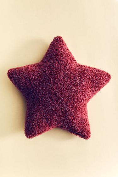 CHILDREN'S SMALL FAUX SHEARLING STAR CUSHION - Red by Zara