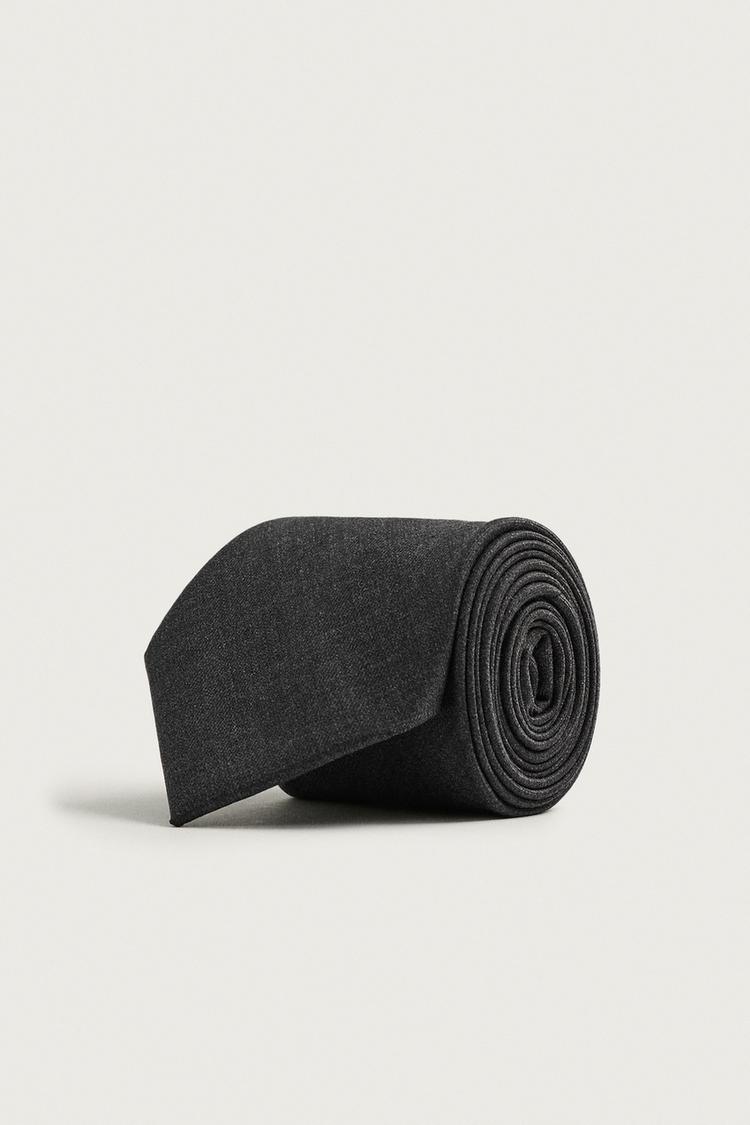 100% WOOL TEXTURED TIE — Dark gray
