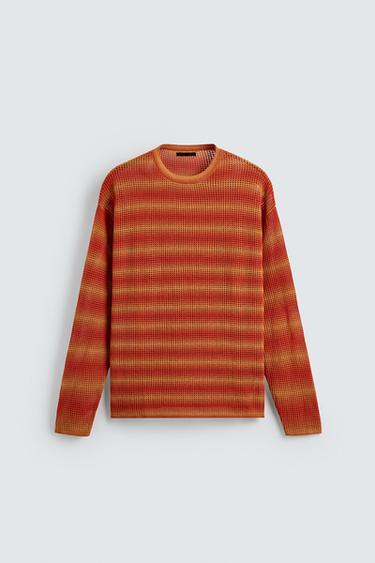 STRIPED OPEN-KNIT SWEATER - Orange by Zara