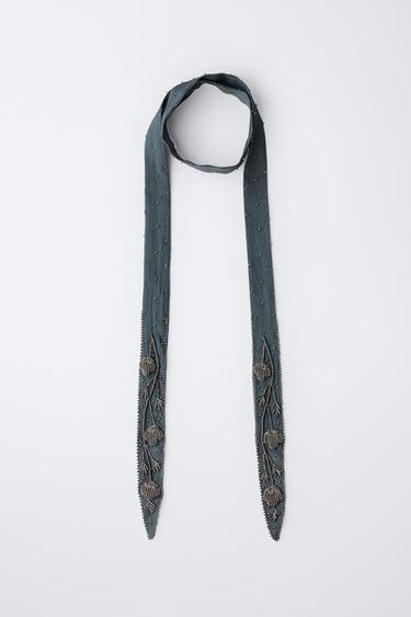 EMBROIDERED SCARF NECKLACE - Petrol blue by Zara - Image 3