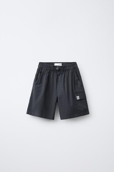 Zara CARGO POPLIN SHORTS - Navy blue