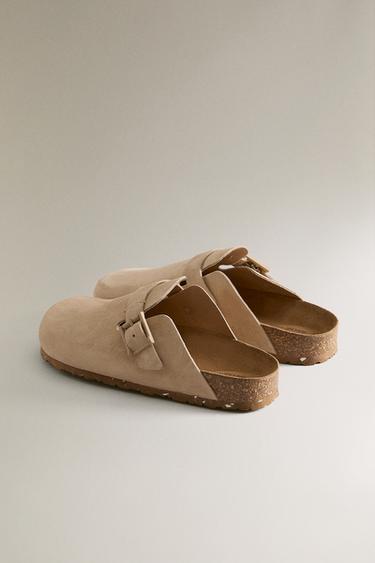 LEATHER CLOGS WITH BUCKLE AND TOPSTITCHING DETAIL - Sand Brown by Zara - Image 3