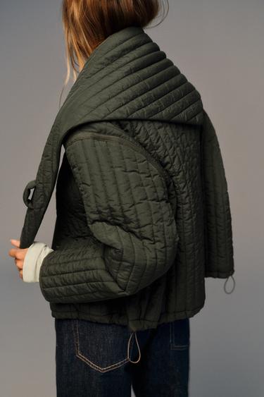 PUFFER JACKET WITH DETACHABLE SCARF - Dark khaki by Zara - Image 6