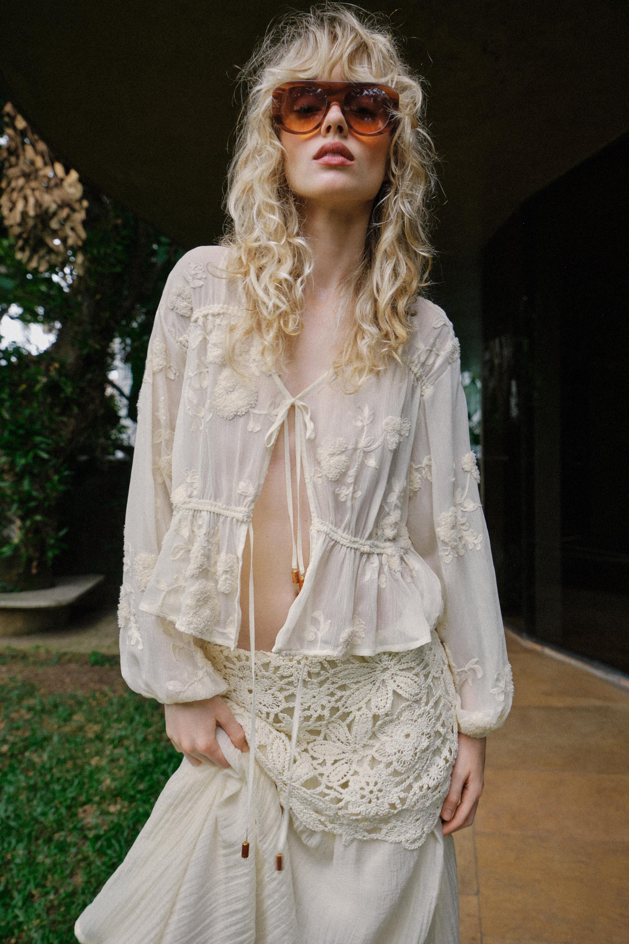 EMBROIDERED SHEER BLOUSE