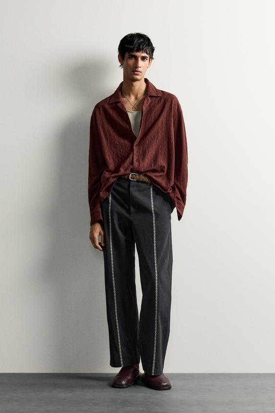 COTTON/LINEN RELAXED FIT SHIRT - Burgundy by Zara - Image 0