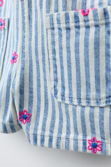 TWILL DUNGAREES WITH EMBROIDERED FLOWERS - Blue by Zara - Image 3