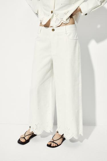 PANTALÓN CULOTTE BORDADOS PERFORADOS - Blanco de Zara