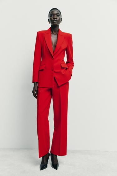 PANTALÓN RECTO TIRO ALTO - Rojo de Zara