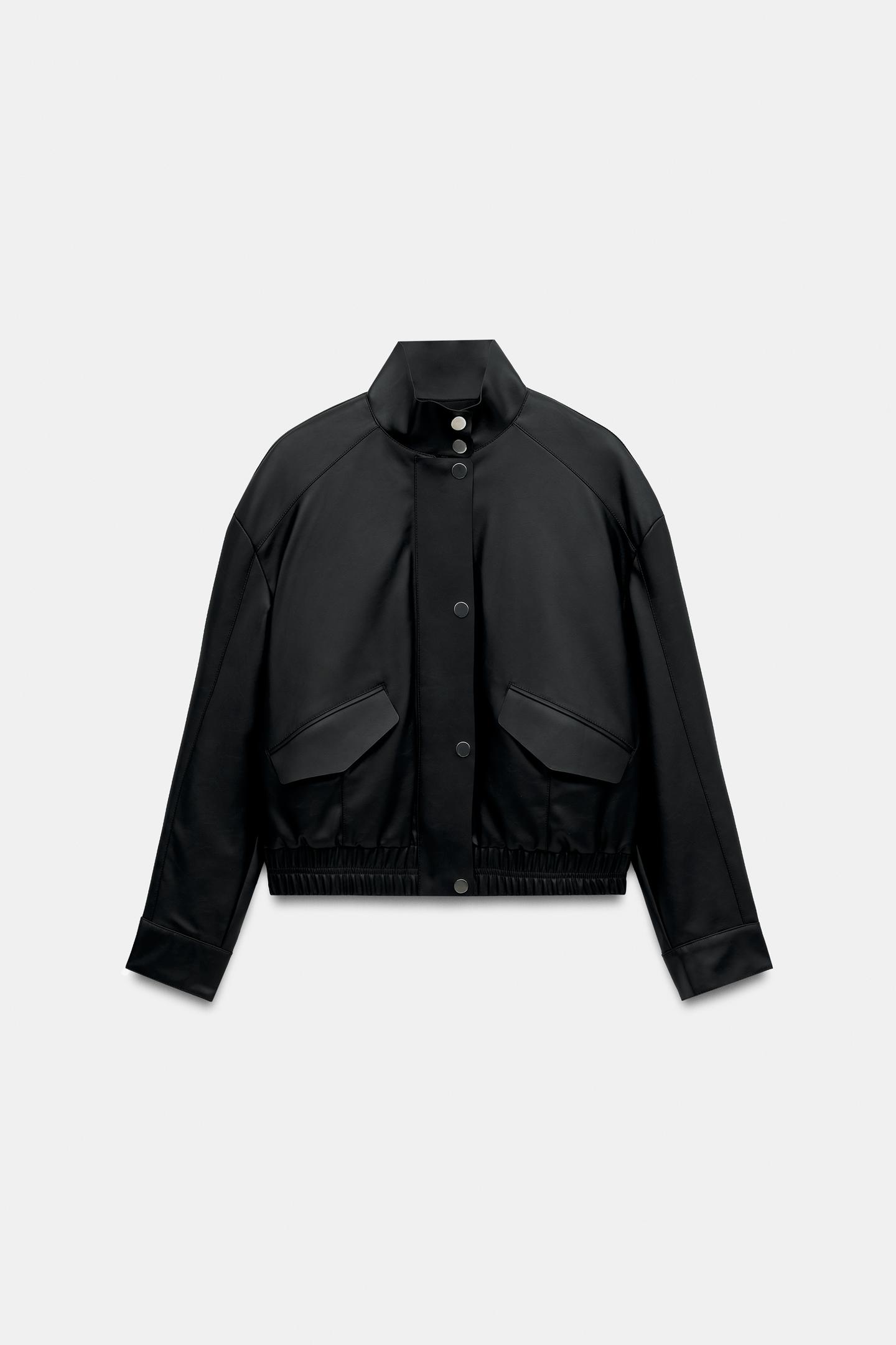 Женская куртка Zara Faux Leather High-Collar, цвет: Чёрный — фото 6