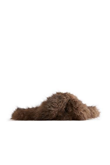 CRISS-CROSS FAUX FUR SANDALS - Brown by Zara