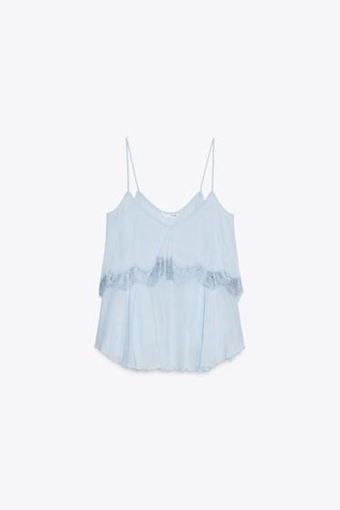 TOP LINGERIE COMBINATO CON PIZZO - Celeste di Zara