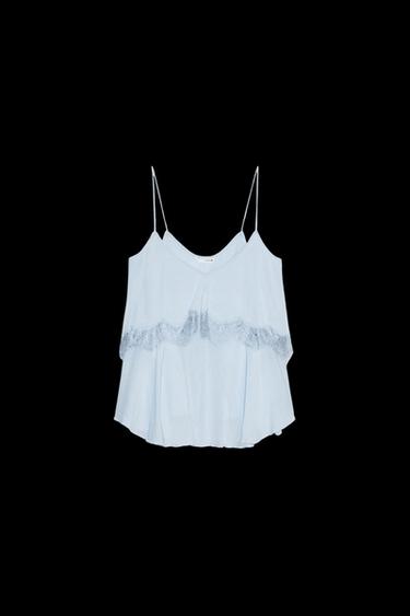 LACE TRIM CAMISOLE TOP - Sky blue by Zara - Image 0
