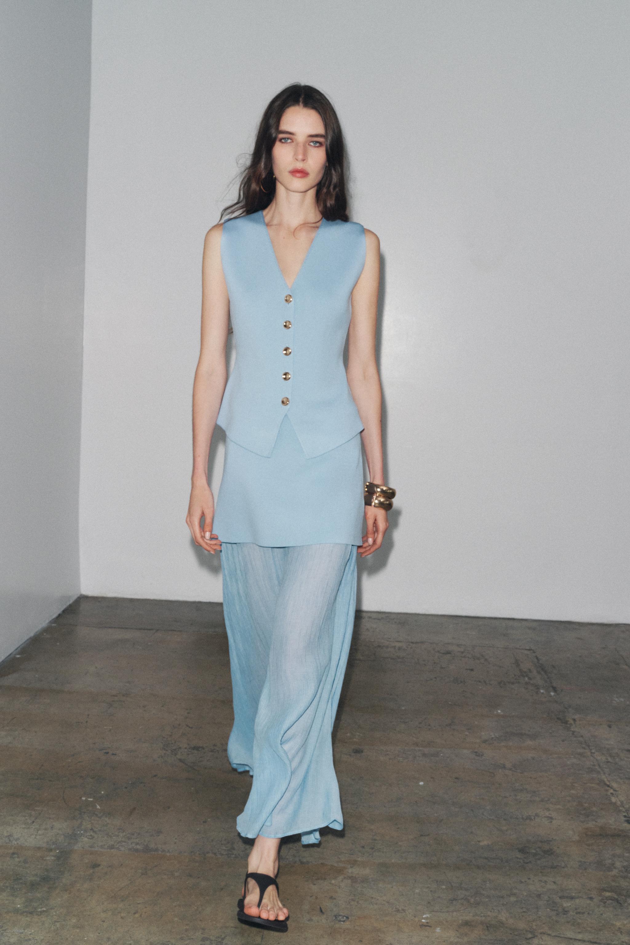 JUPE PLISSÉE BIMATIÈRE EN MAILLE Bleu moyen ZARA France