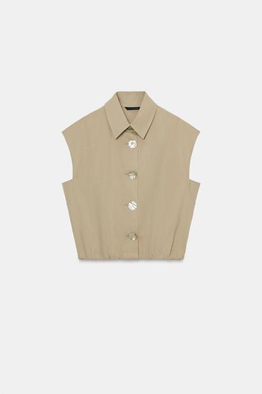 COLLARED TOP - Mid-camel by Zara - Image 7