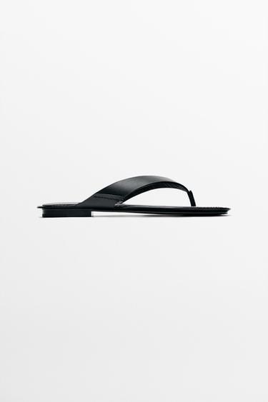 Zara Flat leather sandals - Black