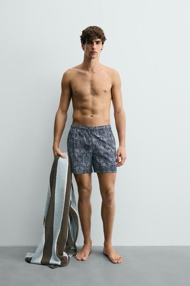 PAISLEY PRINT MID-LENGTH SWIMMING TRUNKS - Navy blue by Zara - Image 0