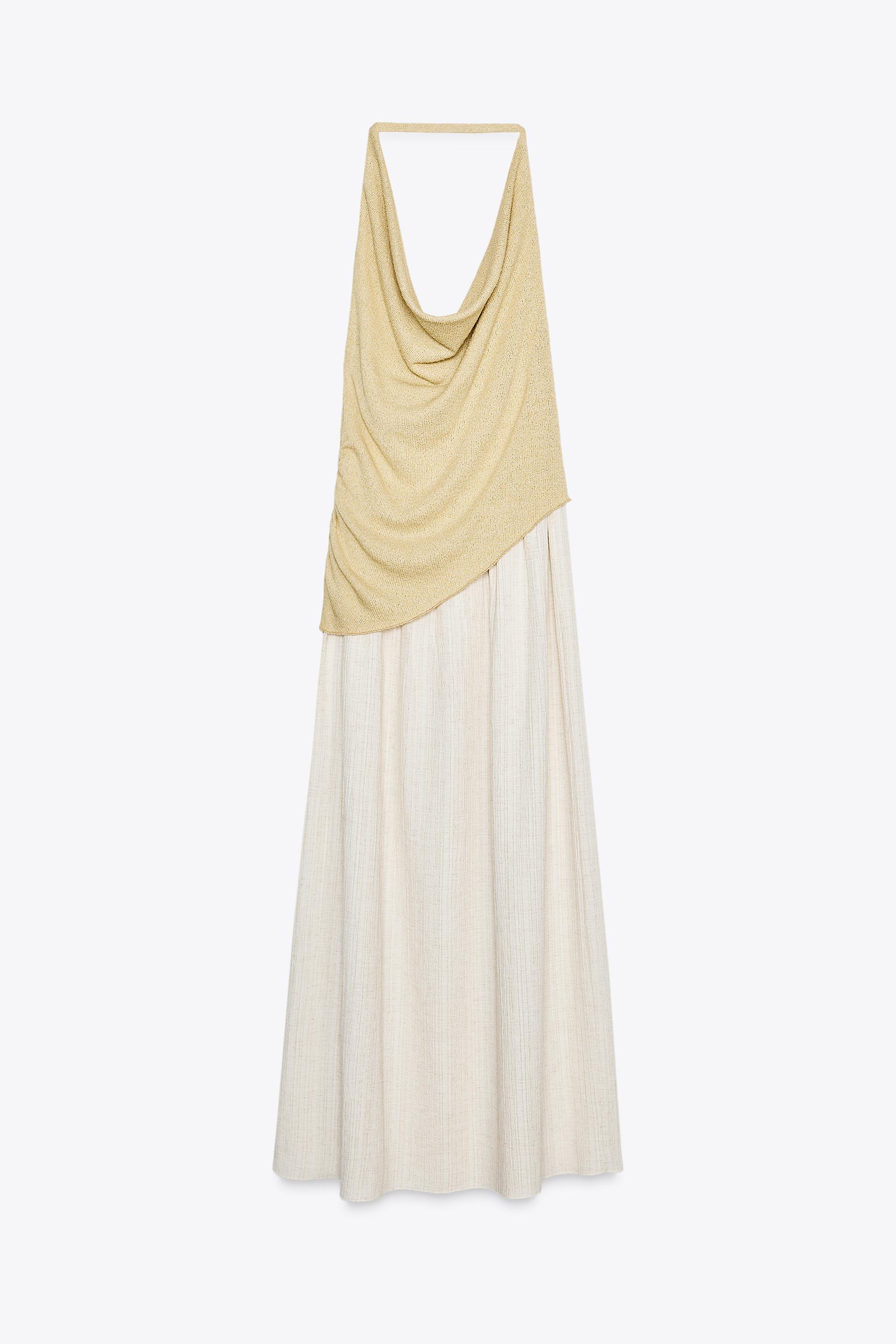 【ZARA】コントラストストレッチホルターネックワンピース コントラストストレッチホルターネックワンピース - ブラック