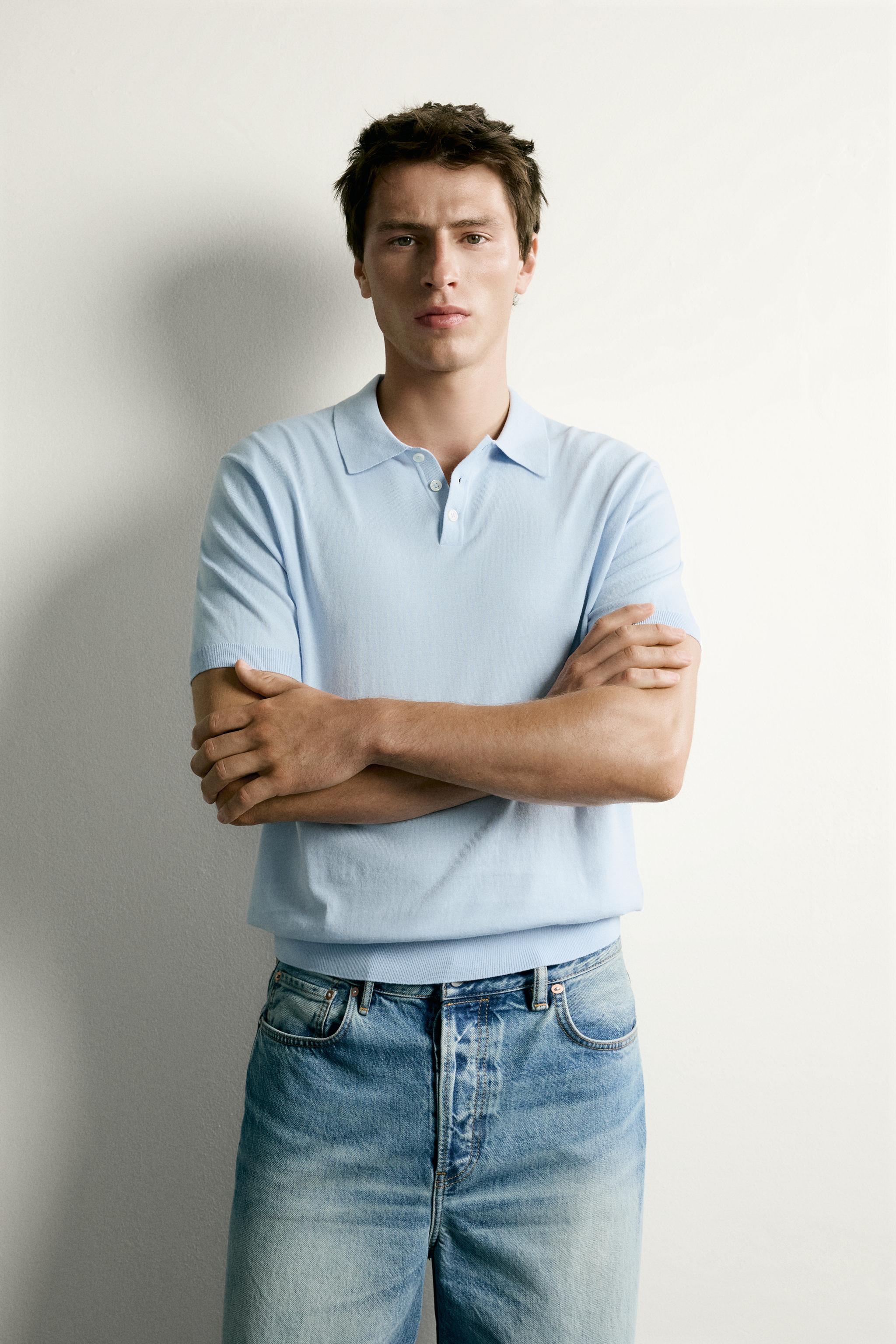 REGULAR FIT KNIT POLO — Sky blue