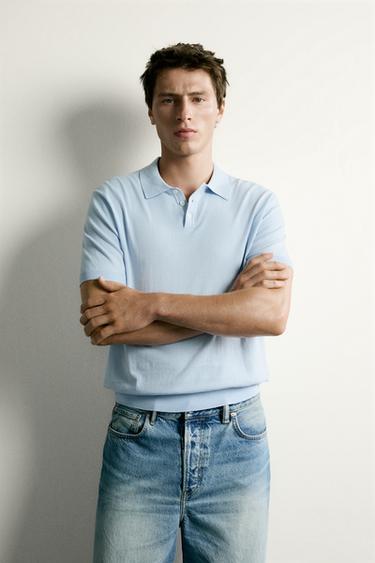 REGULAR FIT KNIT POLO SHIRT - Sky blue by Zara