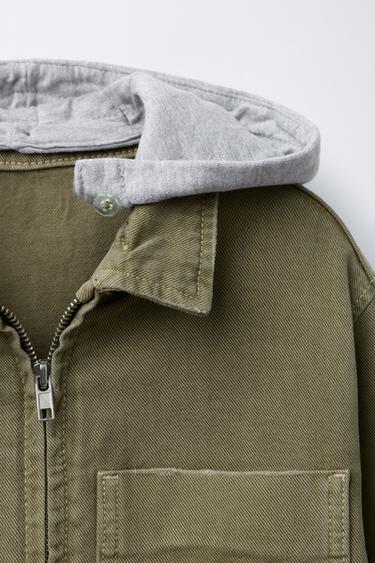 SURCHEMISE EN SERGE À CAPUCHE AMOVIBLE - Kaki de Zara - Image 3