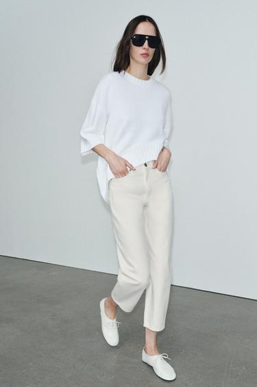 JEANS ZW COLLECTION TAPERED MID-WAIST - White by Zara