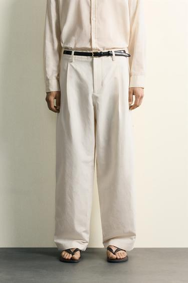RELAXED FIT PLEATED TROUSERS - Ecru by Zara