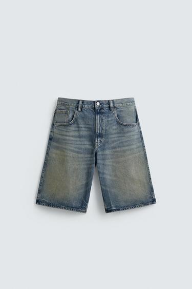 BAGGY FIT DENIM BERMUDA SHORTS - Blue by Zara