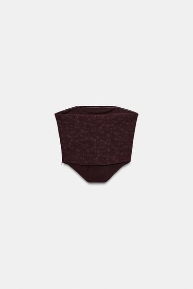 Zara TEXTURED CORSET TOP - Chocolate