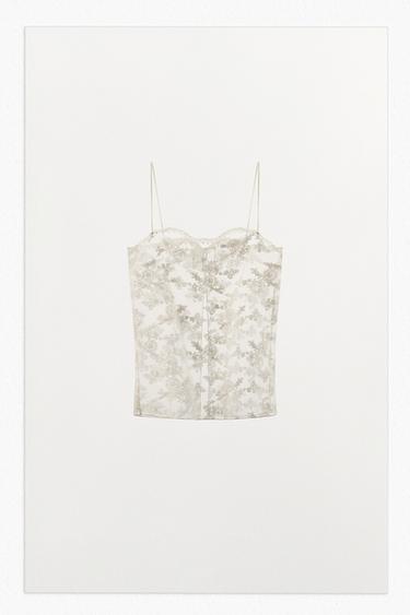 EMBROIDERED ORGANZA CAMISOLE TOP - Ecru by Zara - Image 0