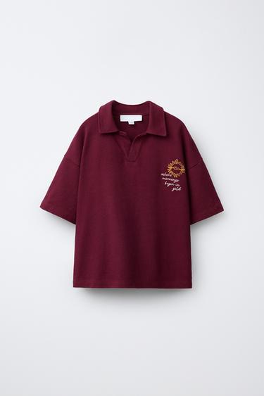EMBROIDERED POLO SHIRT - Burgundy by Zara - Image 0