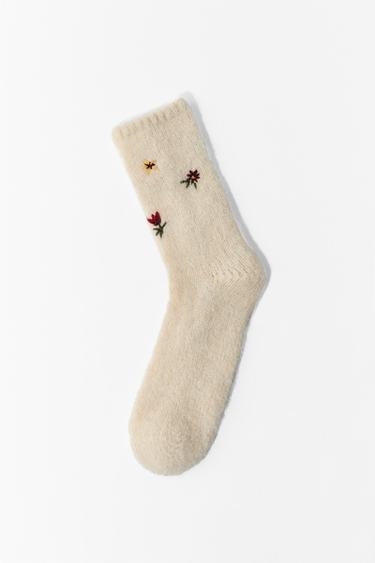 EMBROIDERED FLORAL SOCKS - Ecru by Zara