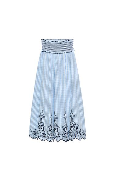 EMBROIDERED CHECK MIDI SKIRT