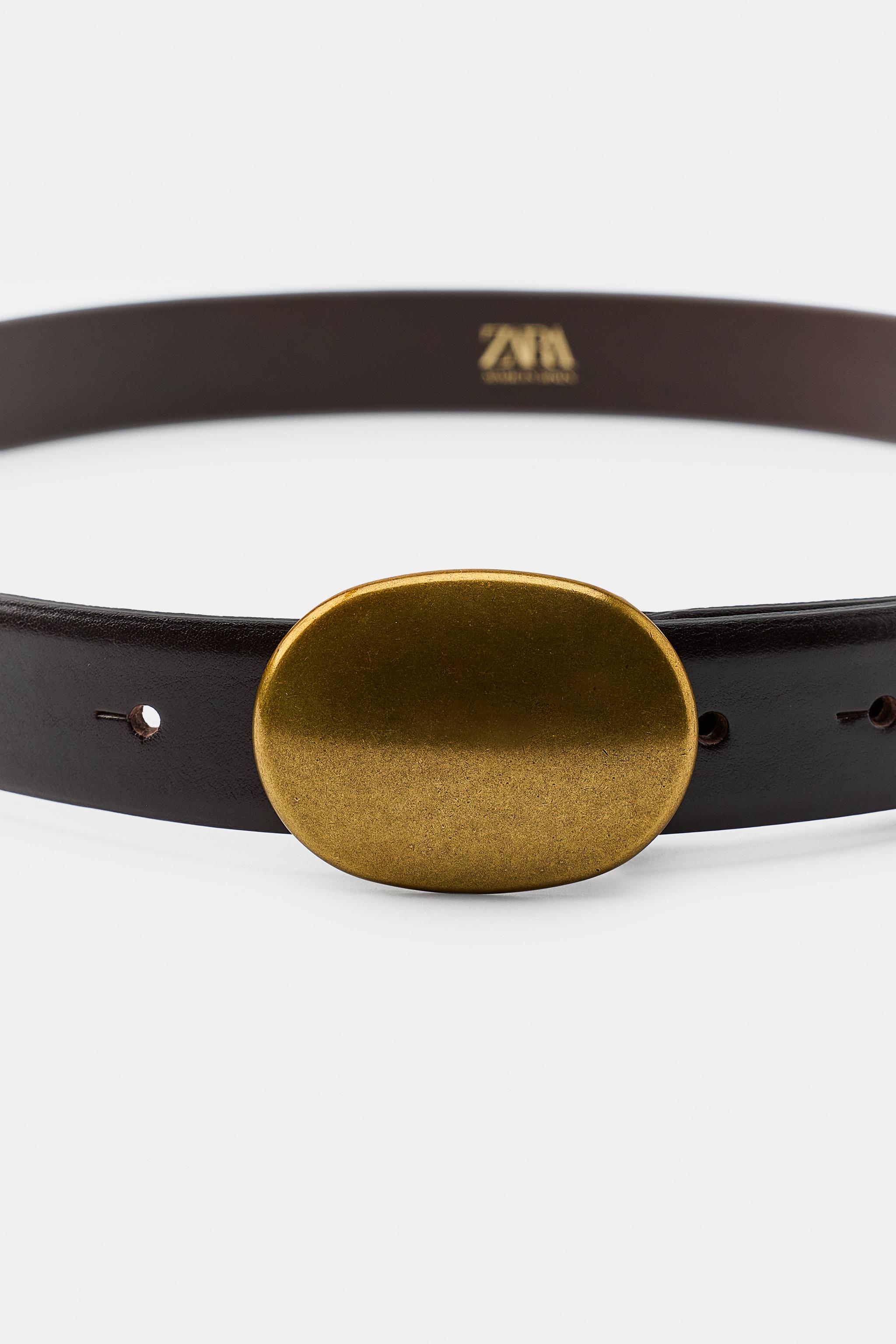 100% LEATHER PLAQUE BUCKLE BELT
