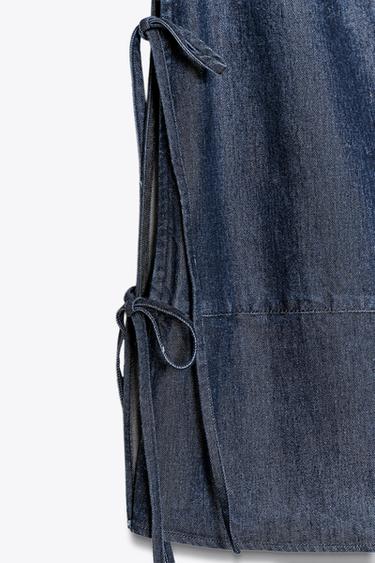 ZW COLLECTION DENIM TIE TOP - Blue by Zara - Image 6