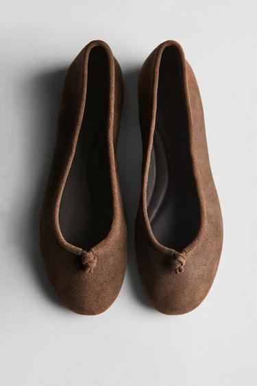 Zara Leather ballet flats with knot - Brown - Image 0