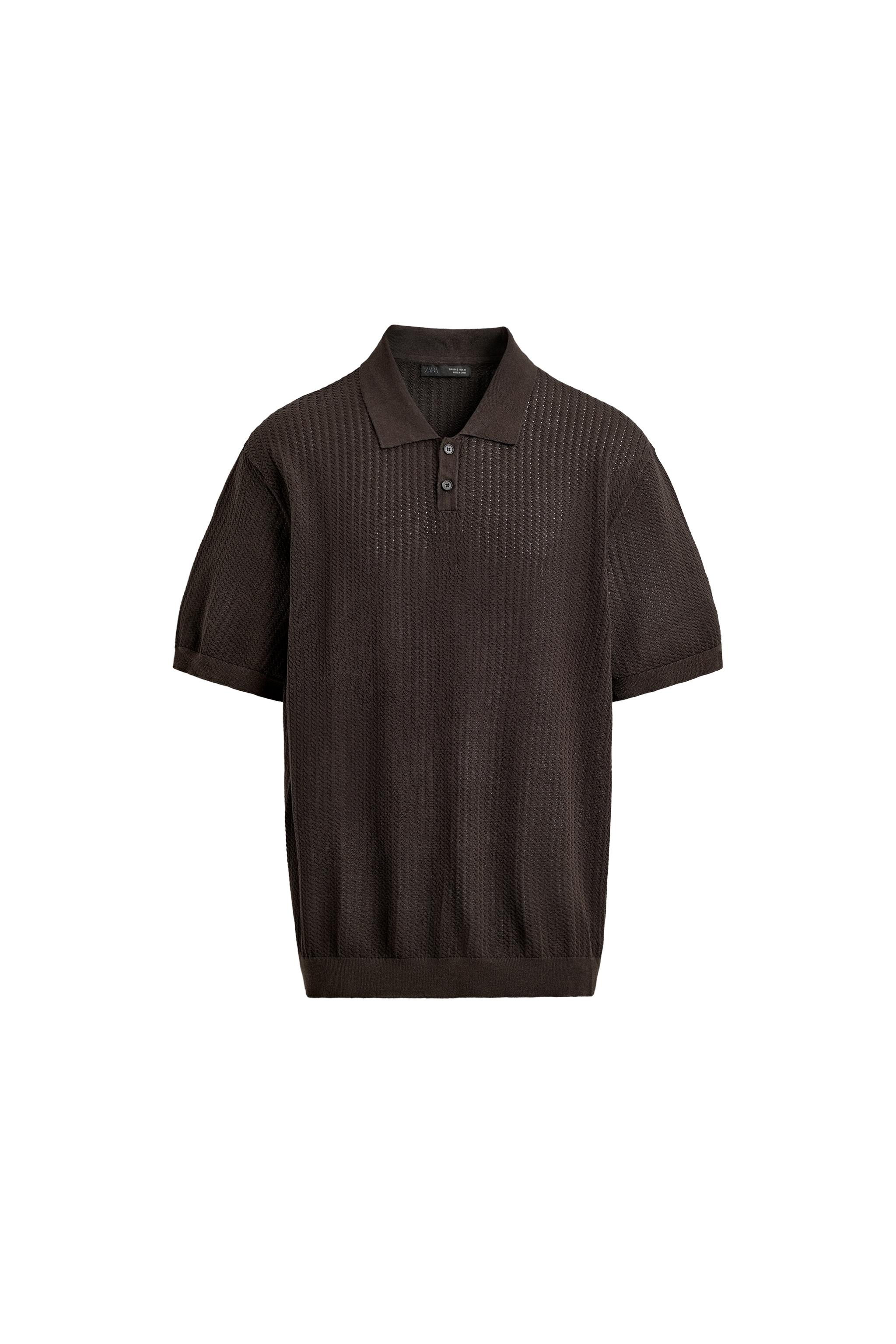 REGULAR FIT TEXTURED KNIT POLO - Brown | ZARA United States