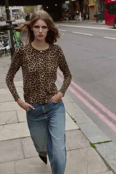 ANIMAL PRINT CARDIGAN - Black / Brown by Zara